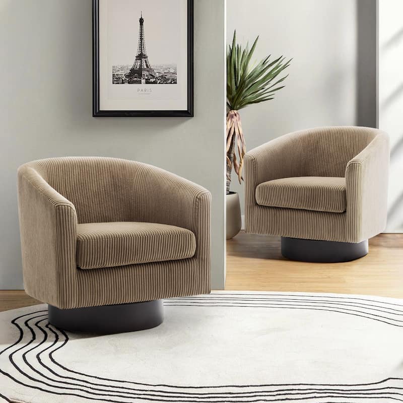 Modern Round 360-Degree Swivel Accent Chair Set of 2 - Corduroy - Camel/Corduroy