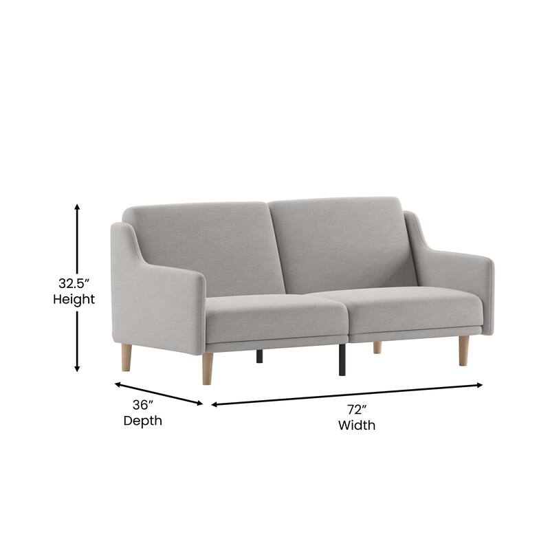 Split Back Futon Sofa with Curved Arms and Solid Wood Legs