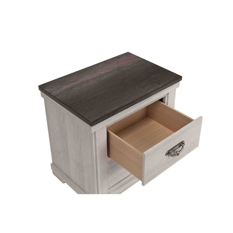 Farmhouse Style Beige Nightstand with 2 Drawers