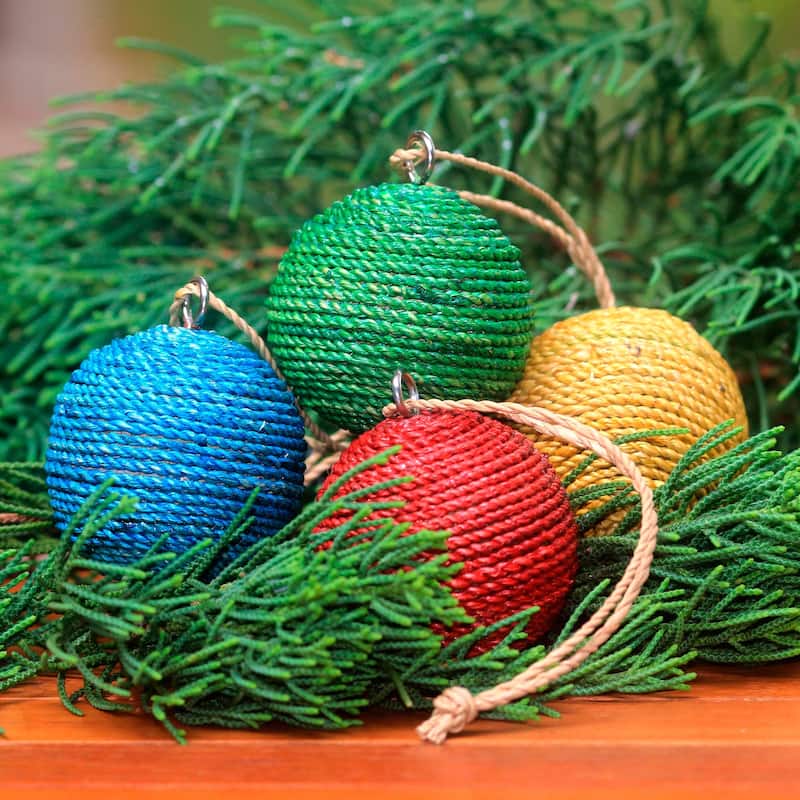 Novica Handmade Colorful Orbs Natural Fiber Ornaments (Set Of 4)