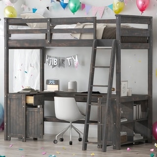 Contemporary Design Twin Size Loft Bed with U-shaped Desk, Drawers and Multiple Storage Shelves, Study or Leisure Space, Brown