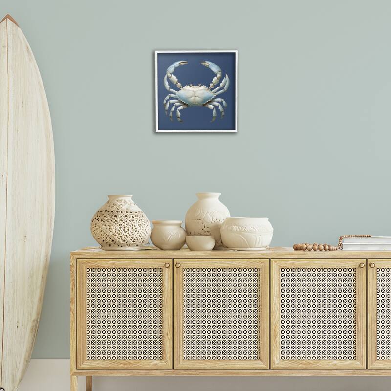 Stupell Detailed Aquatic Blue Crab Framed Giclee Art Design By Elizabeth Medley