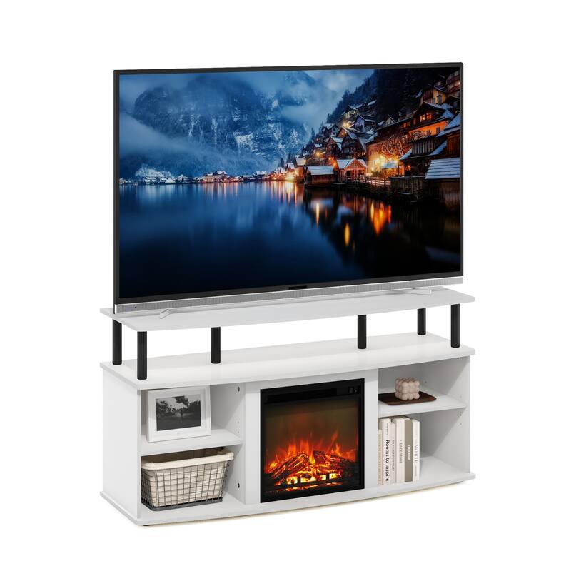 Furinno Jensen Open Shelving Storage Fireplace Entertainment Center for TV up to 55 Inch