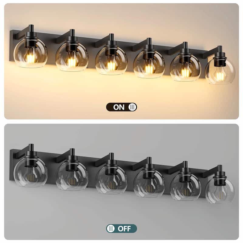 Bathroom Vanity Light with Clear Globe Glass Shades, Modern Black Wall Sconce Over Mirror, Vanity Lighting for Bath