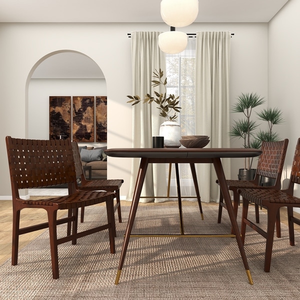 Handmade Teak Woven Leather Dining Chair (Set of 2) - N/A - Bed