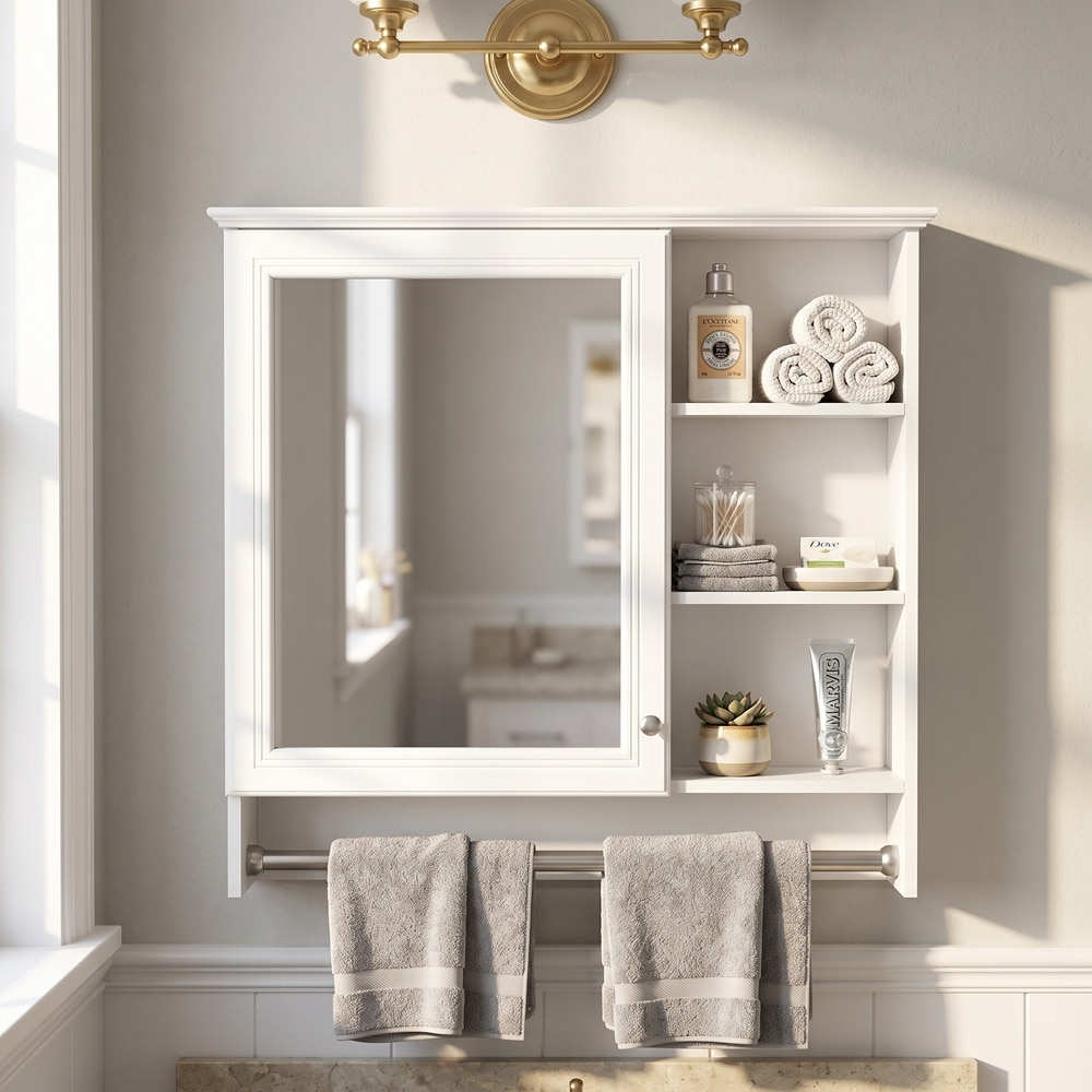 Wall Mounted Rectangular MDF Bathroom Storage Cabinet with Mirror