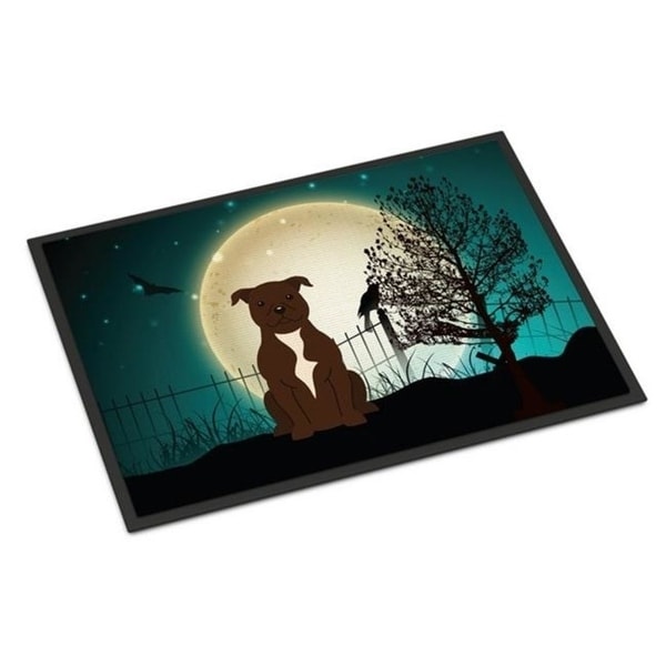 Carolines Treasures BB2238MAT Halloween Scary Staffordshire Bull Terrier Chocolate Indoor or Outdoor Mat 18 x 0.25 x 27 in.