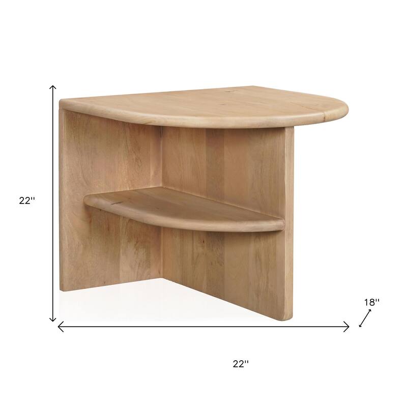 HomeRoots 22" Natural Solid Wood Semi Circle End Table With Shelf - 22.00 in. x 22.00 in. x 18.00 in.