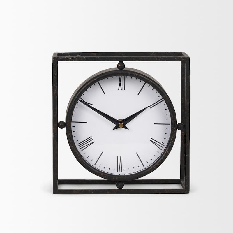 Raisa Black w/ Gold Antiquing Metal Table Clock - 3.1L x 1.3W x 3.1H