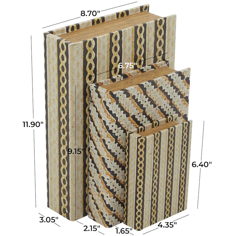 Faux Storage Book Decorative Box - Set of 3 Dark Brown, Gray, Cream, Beige, Multi Colored, Blue, White - Roche River Decor