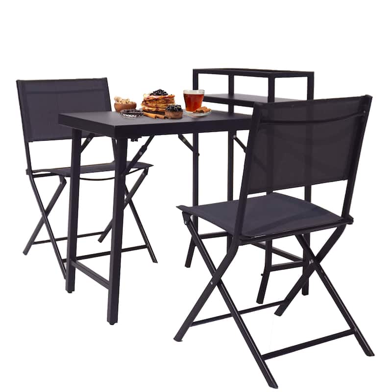 Patio Set of Foldable Patio Table and Chairs(Set of 2) - Black