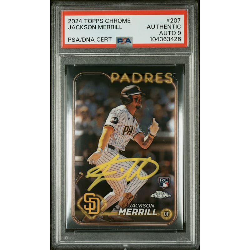 Jackson Merrill 2024 Topps Chrome Signed Baseball Rookie Card #207 Auto PSA 9 - 8' x 11'