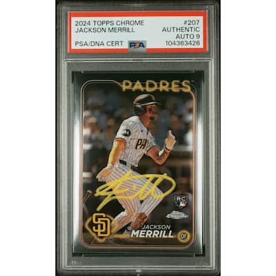 Jackson Merrill 2024 Topps Chrome Signed Baseball Rookie Card #207 Auto PSA 9 - 8' x 11'