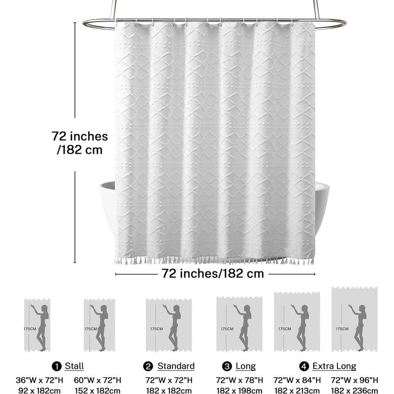 No Hook Shower Curtain, Microfiber, White, Waterproof, Magnets, 72x72