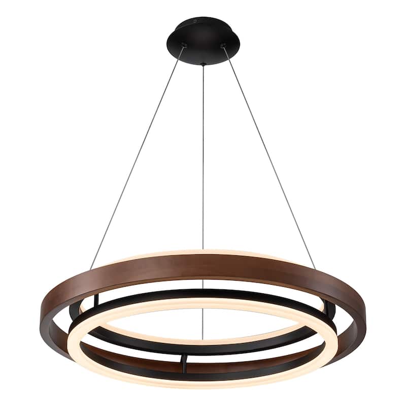 Modern 24" Walnut LED Wood Chandelier Ring Chandelier for Living Room Foyer