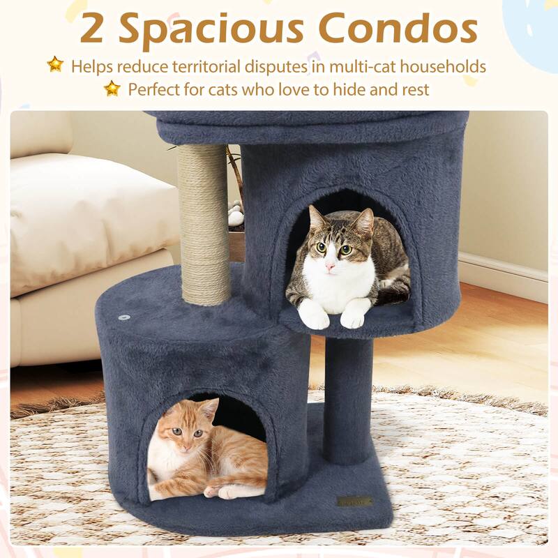 Costway 26” Small Cat Tree with Large Padded Plush Perch, 2 Condos, - See Details