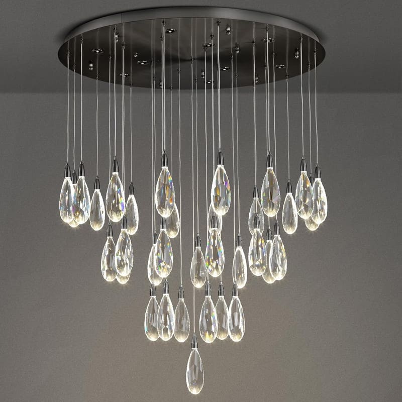 KAYLA 45in Long Crystal Chandelier 43-Lights Gold Large Spiral Staircase Chandeliers