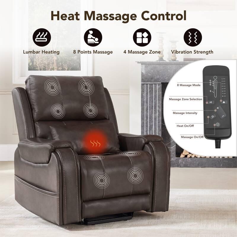 Spruce & Spring Leather Lift Recliner Chair for Elderly with Heat and Massage