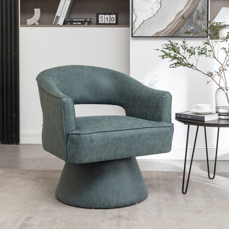 SEYNAR Modern PU Leather 360 Degree Swivel Accent Barrel Chair