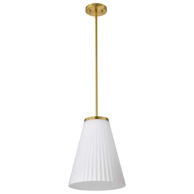 Royale Large Pendant Burnished Brass Finish Ribbed White Glass - Burnished Brass