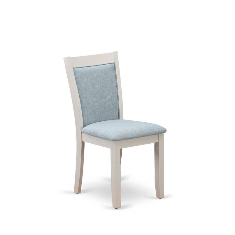 Southwestern Dining Chairs Set of 2 - Baby Blue Linen Fabric Kitchen Chairs with Linen White Finish