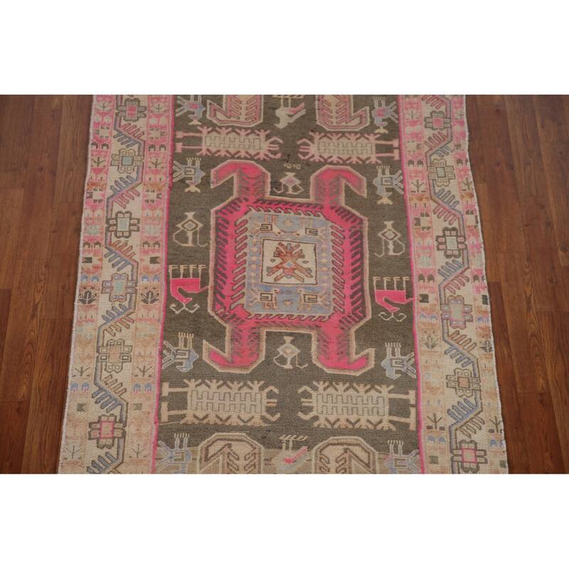 Tribal Meshkin Persian Vintage Runner Rug Handmade Wool Carpet - 3'8" x 10'9"