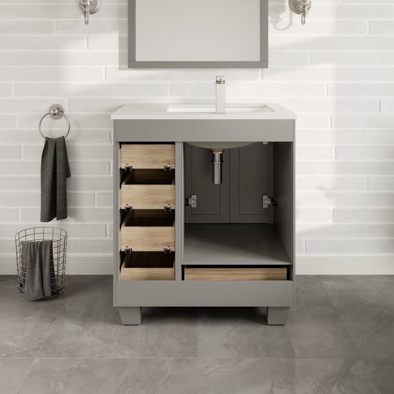 Happy 30"W Bath Vanity with Carrara Quartz Top and Undermount Sink