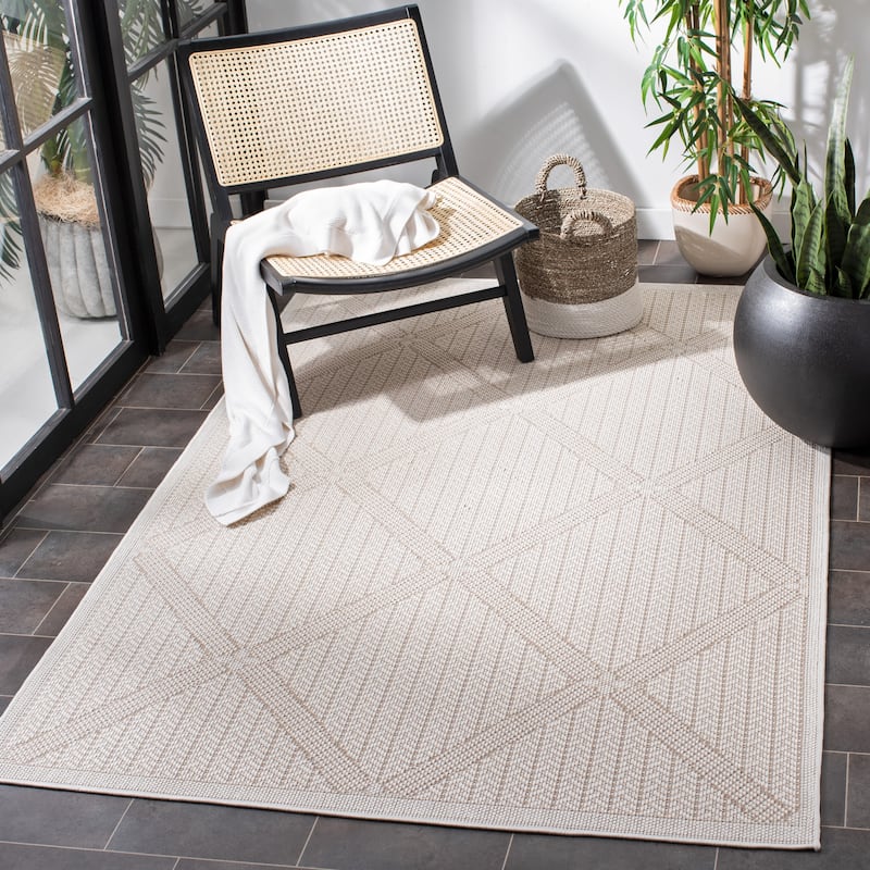 SAFAVIEH Bermuda Washable Rosenda Indoor/ Outdoor Waterproof Rug - 6'7" Square - Cream/Beige
