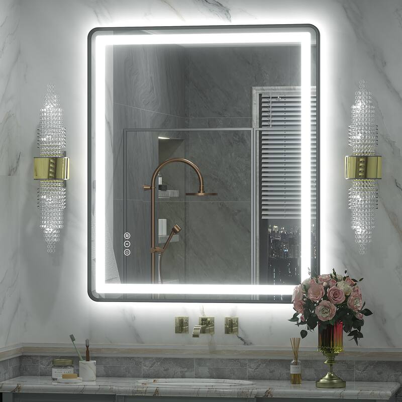 UL Certified Black Metal Framed LED Front Light and Backlit Anti-Fog Wall Bathroom/ Vanity Mirror