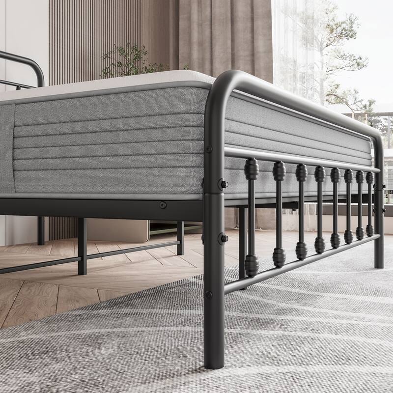 Victorian Style Metal Platform Bed Frame with Headboard, Footboard, and Under Bed Storage, Full Size Black