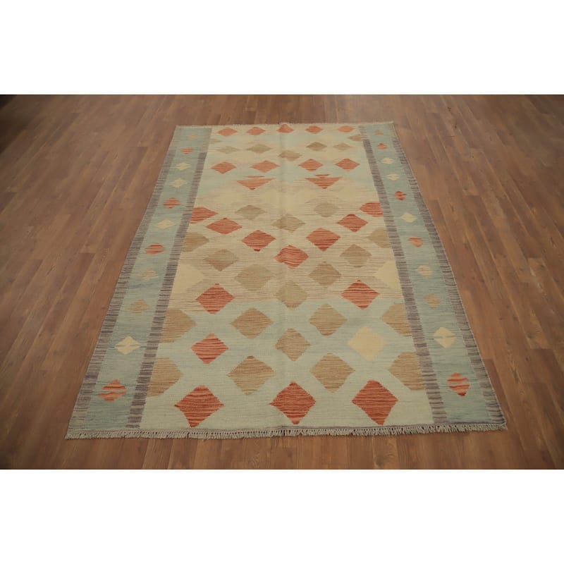 Hand Woven Oriental 100% Wool Carpet Southwestern Tribal Multi-Colored Kilim Area Rug - 6' 11'' X 5' 0''