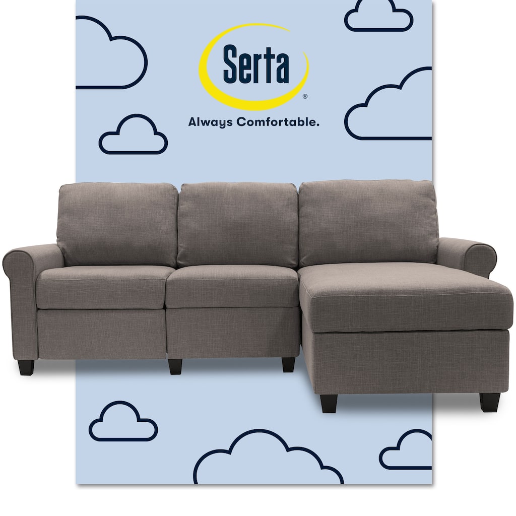 Serta Copenhagen Reclining Sectional Sofa with Storage Chaise, Small Couch with Built-In Storage