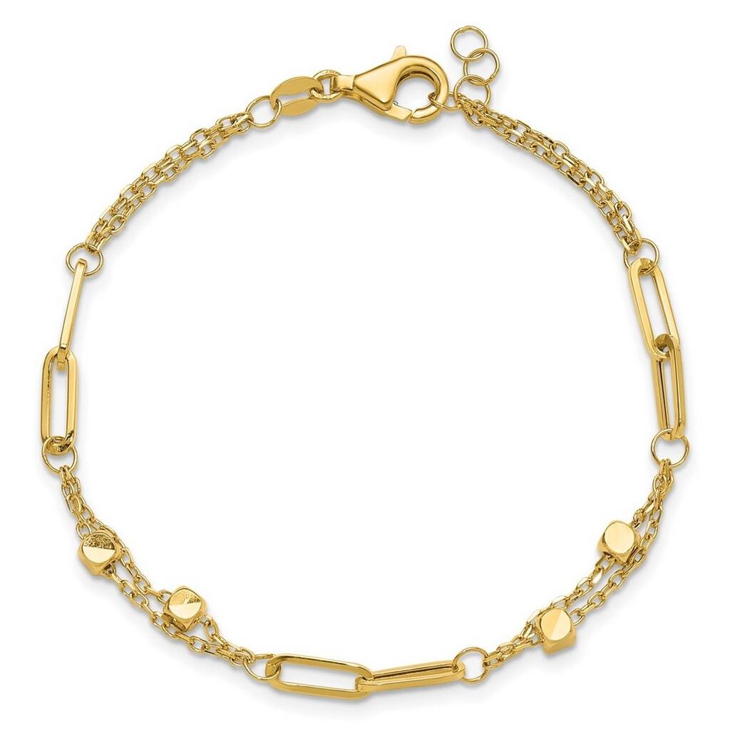 Curata 14k Yellow Gold 7" Polished Paperclip Link With Bead Chain Bracelet