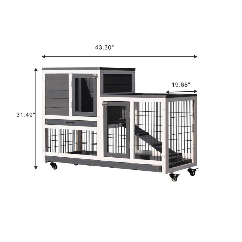 Removable wooden outdoor rabbit hutch with Wheels, Ramp