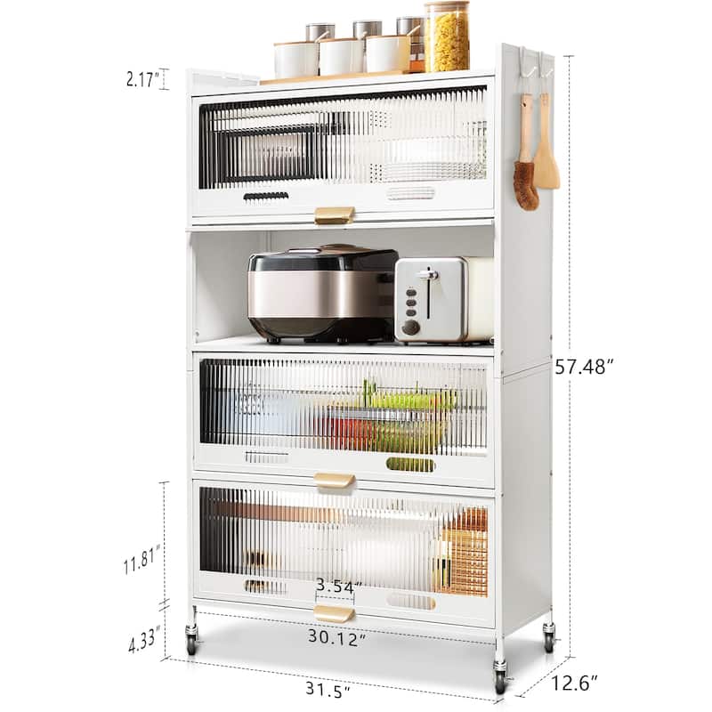 4-Door Steel Modern Buffet/Sideboard Cabinet Storage Organizer With Wheel