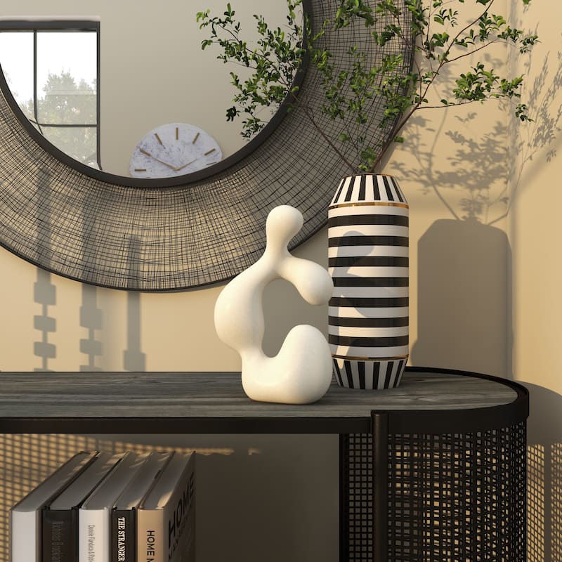 White Polystone Curved Shaped Abstract Sculpture with Speckled Texturing