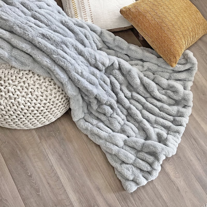 The Mood Ruched FauxFur Throw - Arctic Gray