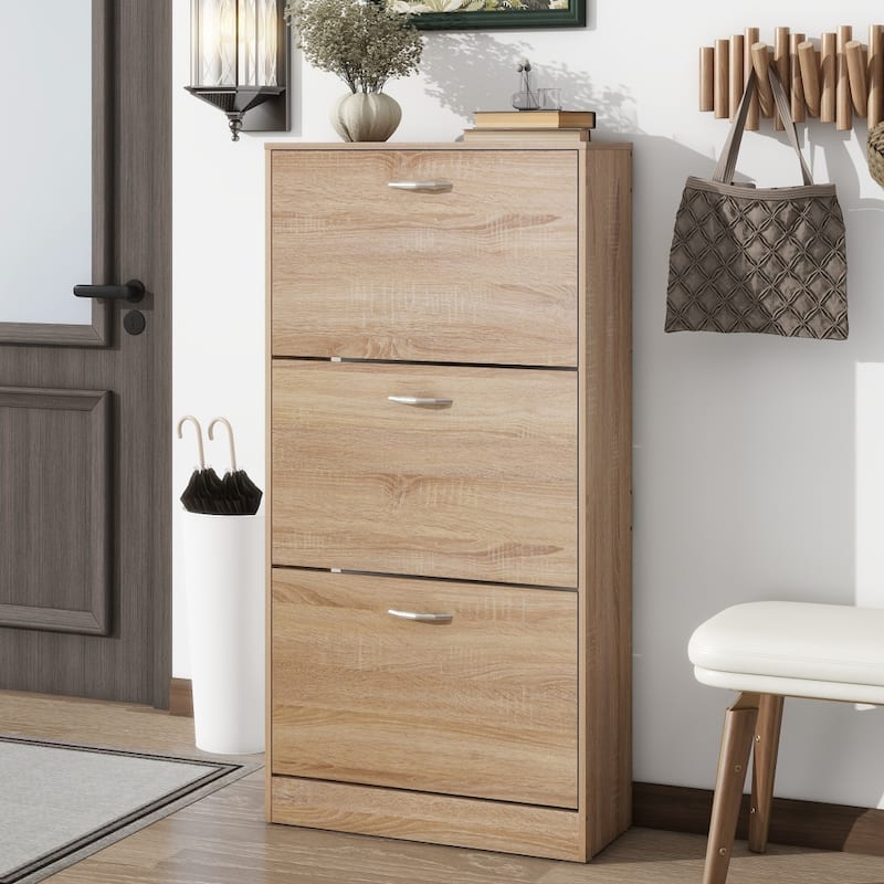 23.6 in.W 3-Tier Wood Shoe Storage Cabinet Organizer for Entryway