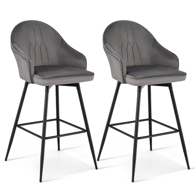 Gymax Set of 4 Velvet Bar Stools Swivel Pub Height Dining Chairs w/