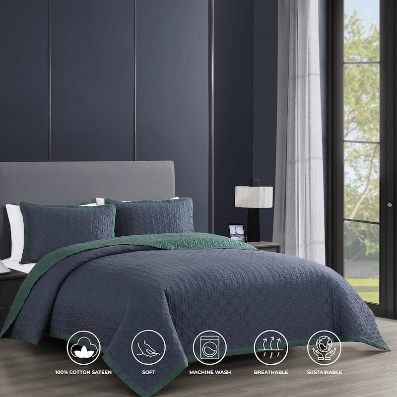 Bebejan 100% Cotton Sateen 3 Piece Textured Quilted Coverlet Set
