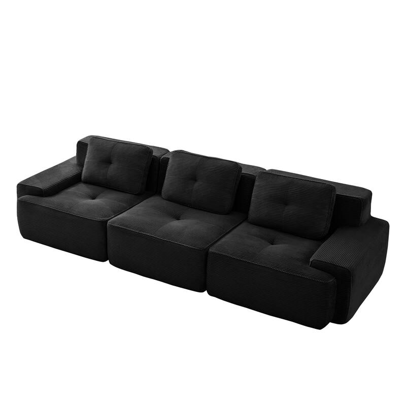 117" Floor Corduroy 3-Seater Sectional Sofa Couch with Tufted Design