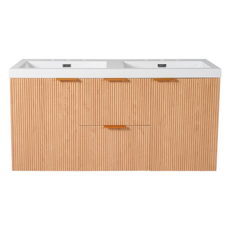 47.24" Wall-Mounted Double Bathroom Vanity with SMC Top, Modern Floating Cabinet with Soft-Close Doors & Drawers