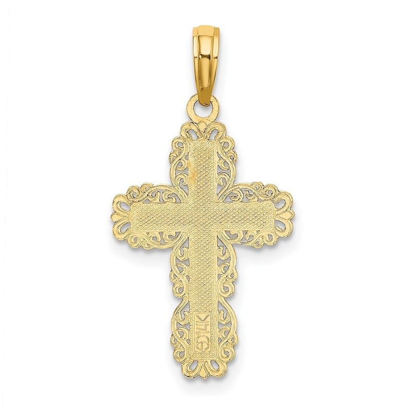 Curata 10k Yellow or White Gold 18" Cross With Lace Trim Border Necklace (15mm x 25.9mm)