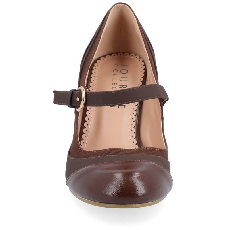 Journee Collection Women's Siri Medium and Wide Width Round Toe Block Heel Mary Jane Pumps - Medium - Brown - 9