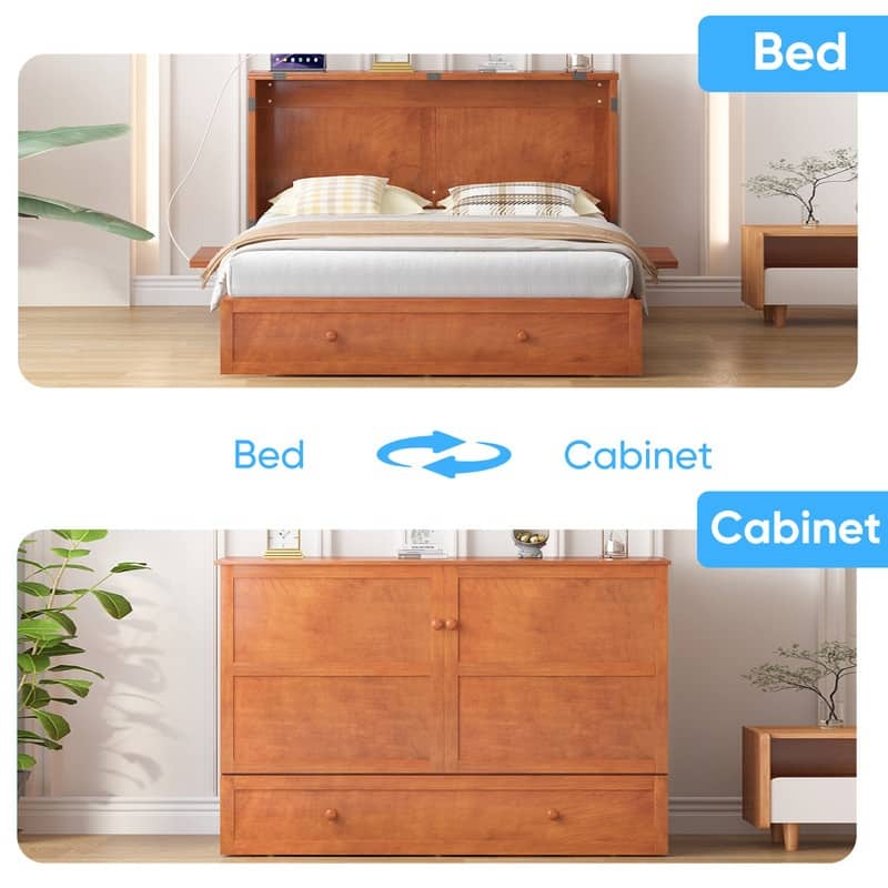 Mixoy Murphy Bed with Mattress,Cube Foldable Cabinet Bed with Charging Station