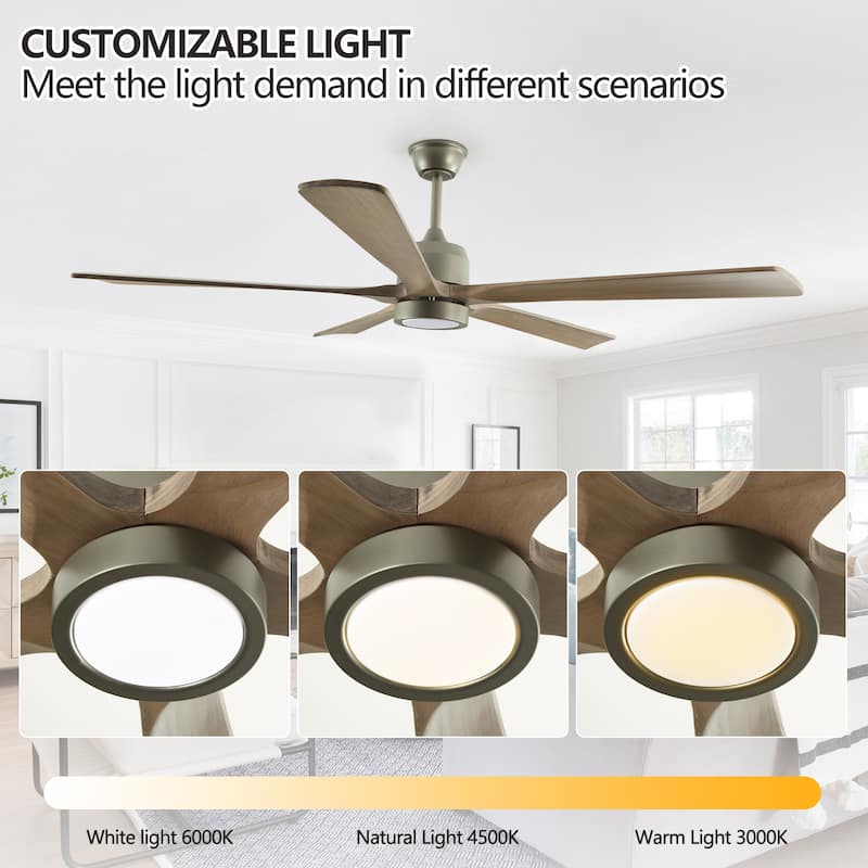 60" Modern Wood Ceiling Fan with Light and Remote Control,6-Speed Noiseless Reversible DC Motor