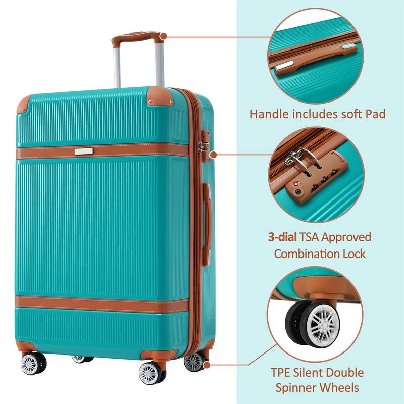 3 Piece Hardside Lightweight Luggage Sets with Double Spinner 8 Wheels and TSA Lock