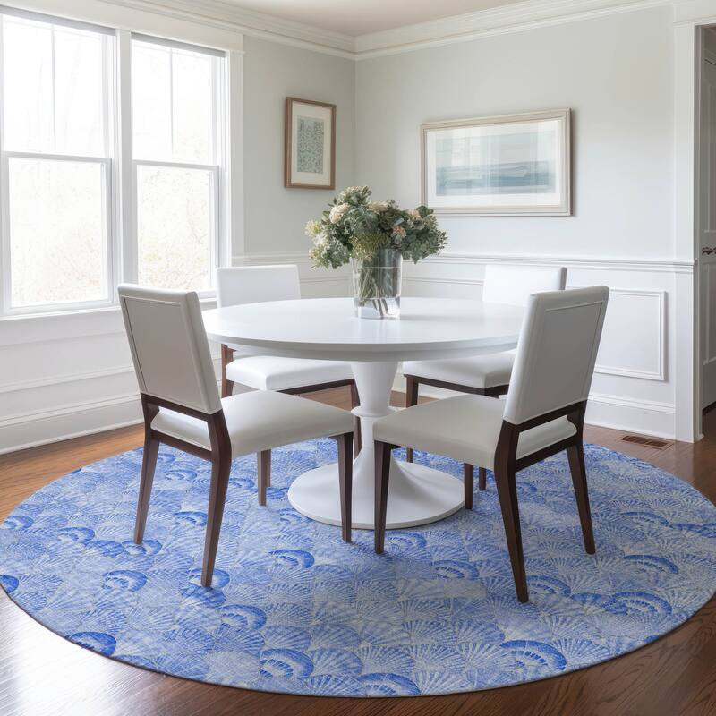 Premium Washable Super Soft Coastal Seashell Mayfield Rug - Blue - 8' x 8' - Round