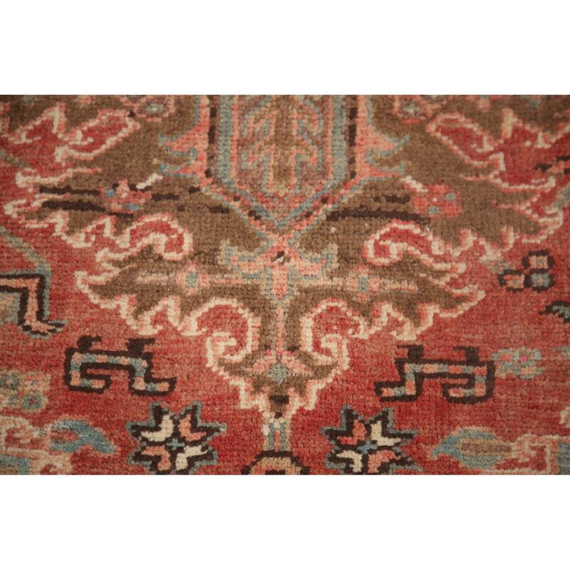 Hand Knotted Oriental 100% Wool Carpet Traditional Medallion Pink Heriz Area Rug - 12' 7'' X 9' 9''