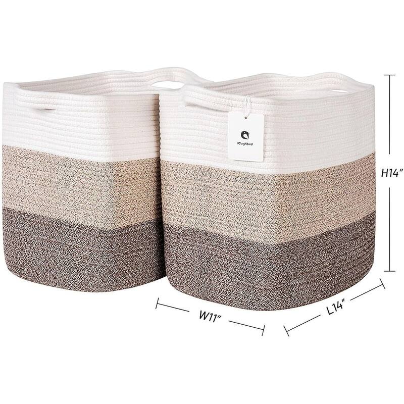 Storage Baskets for Clothes Fabric Cotton Rope Storage Basket with Handles - 14"L x 11"W x 14"H